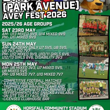 AVEYFEST 2026 returns to Horsfall Community Stadium from 23–25 May, bringing three days of grassroots football to Bradford.