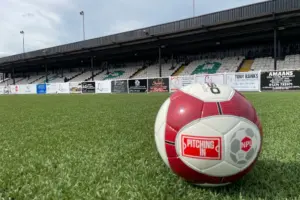 Ball On The Pitch In Front Of The Stand At Horsfall